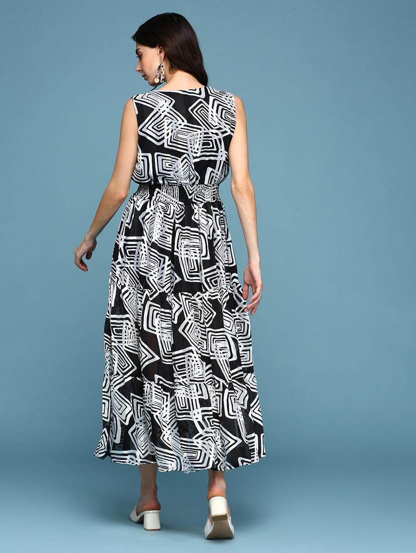 women's fit & flare geometric dress - 18590950 - Standard Image - 3