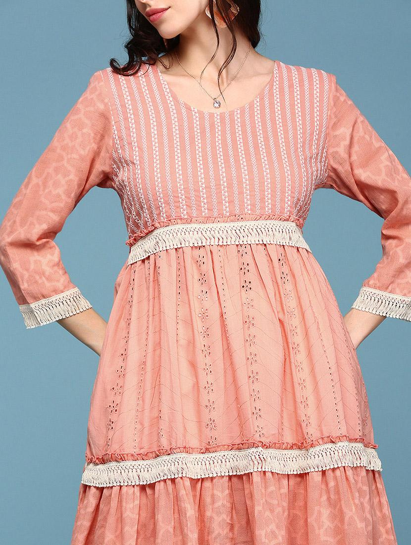 women three quarter sleeves schiffli detailed tiered kurta - 18590960 - Standard Image - 5