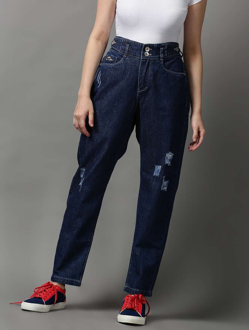 women's distress mom fit jeans