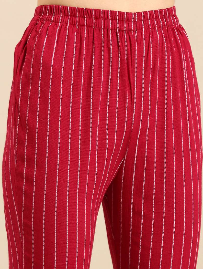 women stripes mandarin neck kurta pant set - 18591190 -  Standard Image - 3