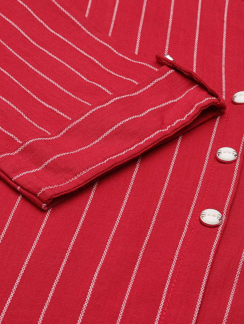 women stripes mandarin neck kurta pant set - 18591190 -  Standard Image - 5