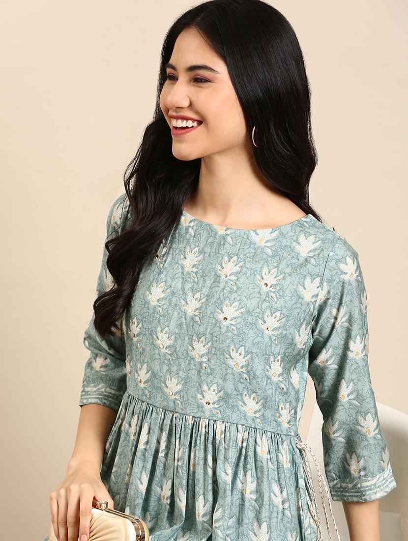 women floral round neck kurta pant set - 18591195 - Standard Image - 3