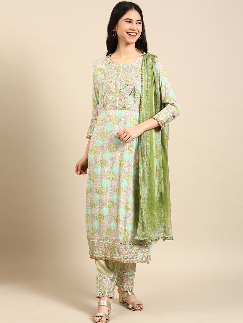 women three quarter sleeve kurta pant with dupatta set - 18591208 -  Zoom Image - 0