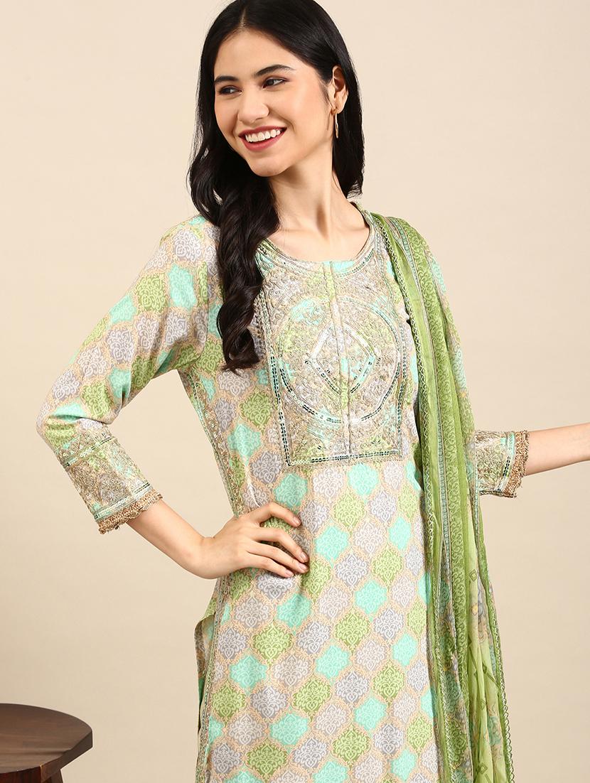 women three quarter sleeve kurta pant with dupatta set - 18591208 - Standard Image - 3