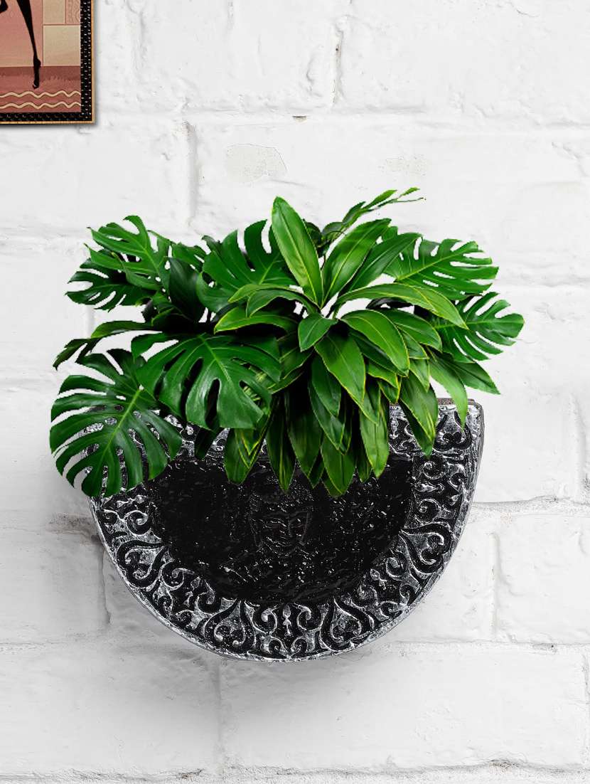 semi circle planter u shape  metalic silver & black wall mount plant hanger