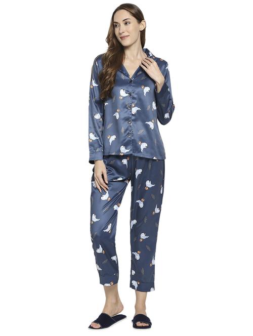 shirt collar printed nightwear pajama set  - 18591761 -  Standard Image - 0