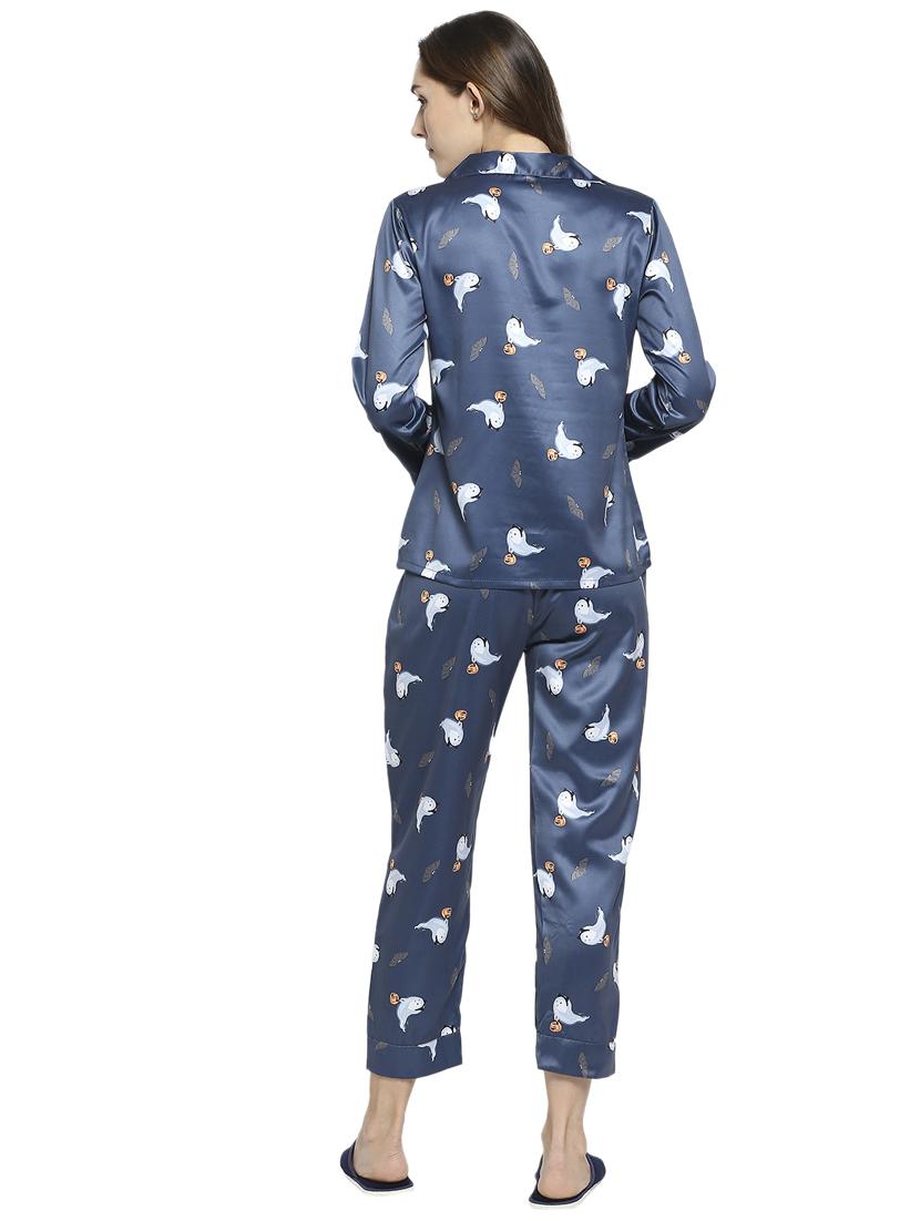 shirt collar printed nightwear pajama set - 18591761 - Standard Image - 3