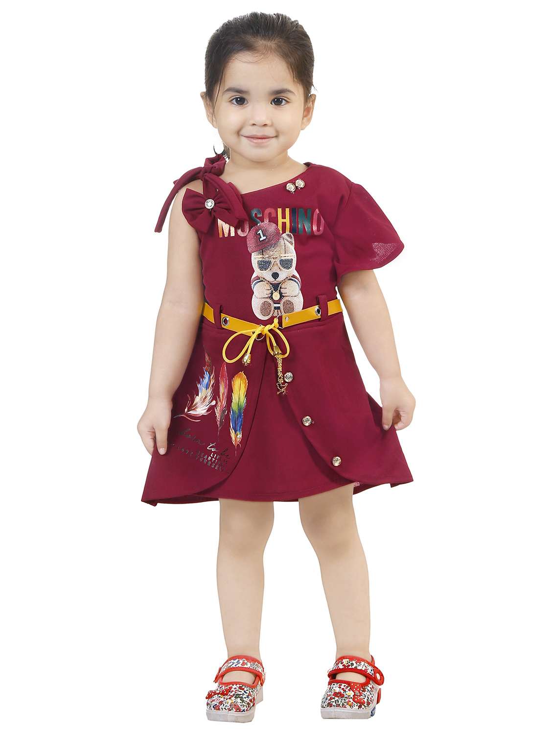 girls round neck cap sleeve frock