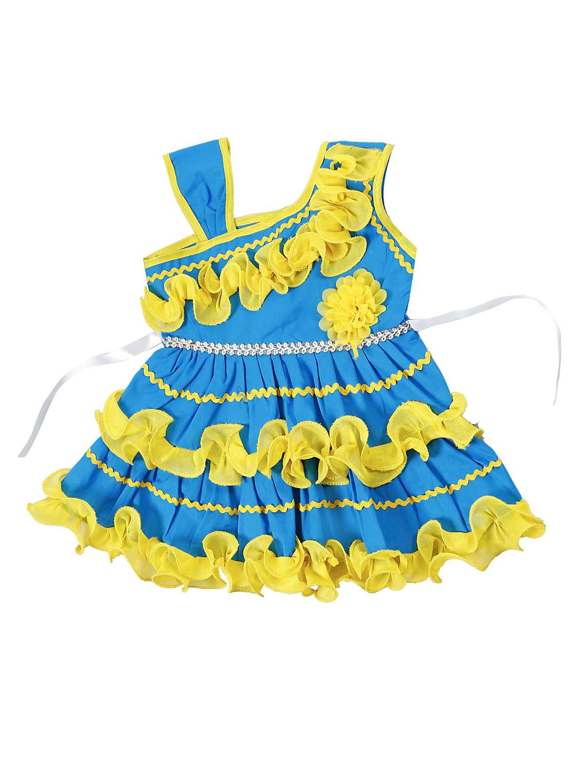 girls asymmetric neck cap sleeve frock