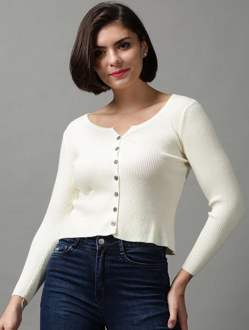round neck solid wool cardigan