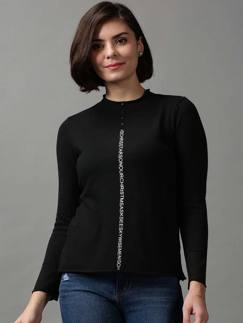 women black typographic round neck pullover - 18592461 - Zoom Image - 0