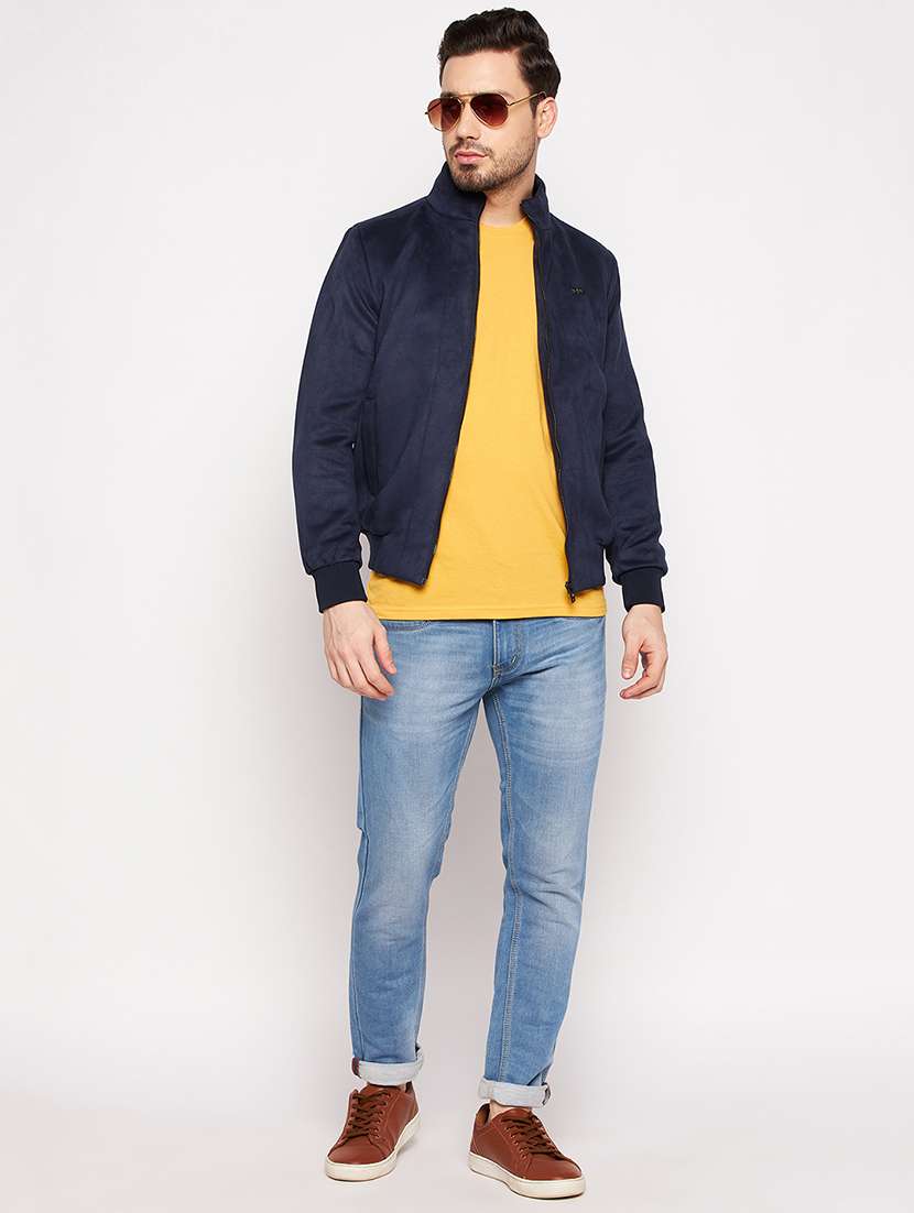 navy blue solid bomber jacket - 18592502 -  Standard Image - 3