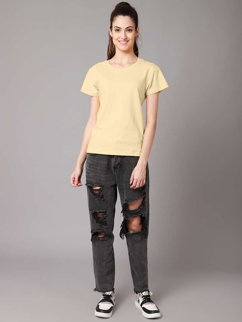 women solid round neck t-shirt - 18593015 -  Standard Image - 3