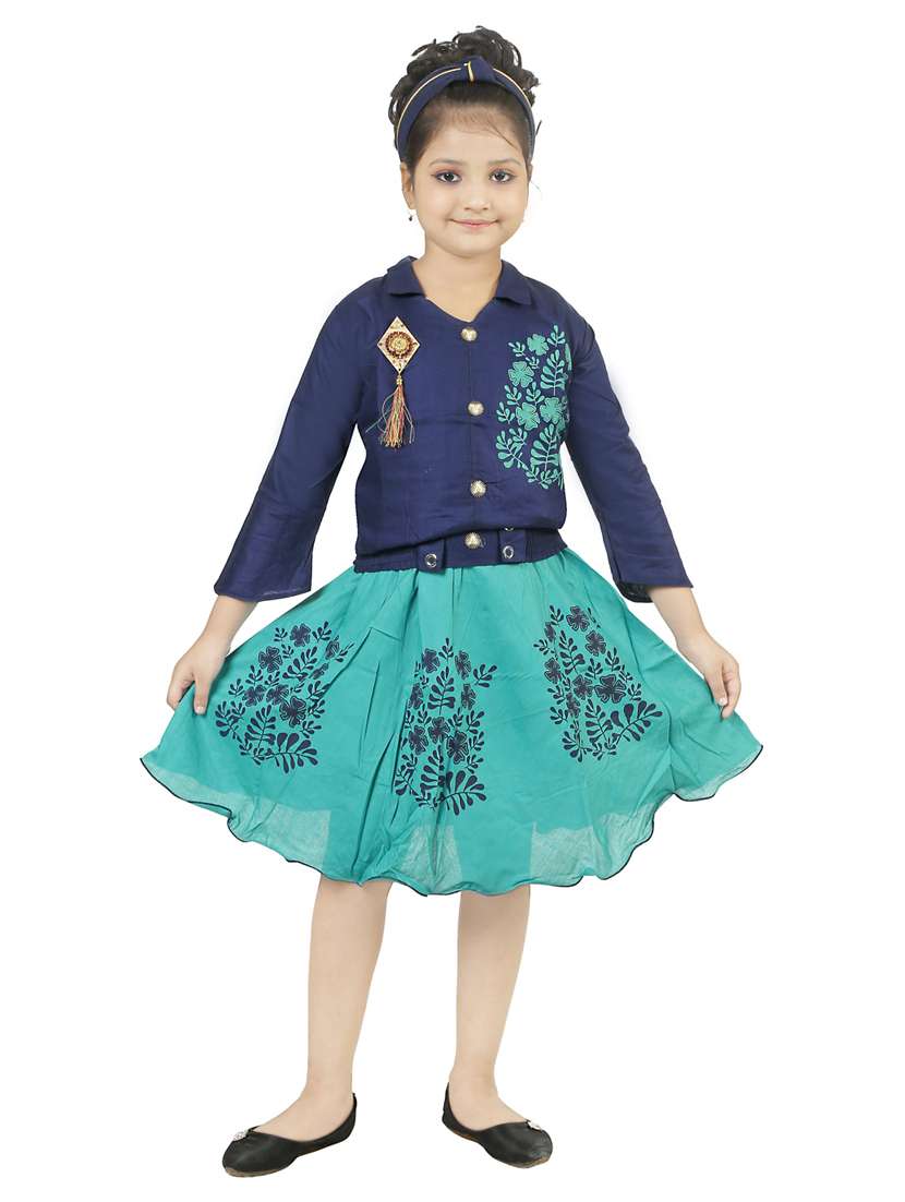 girls printed top & skirt set 