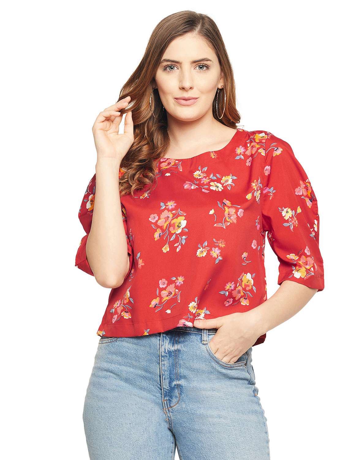 women's crop round neck top