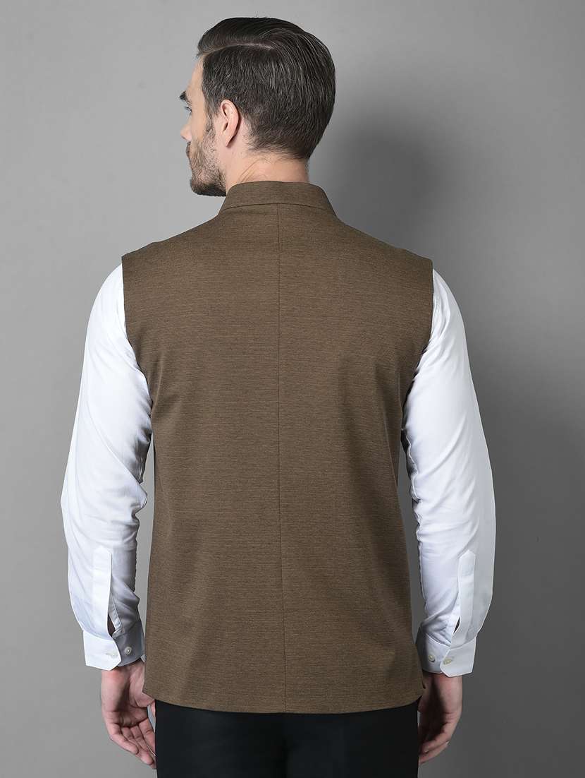solid woolen classic nehru jacket - 18601505 -  Standard Image - 3