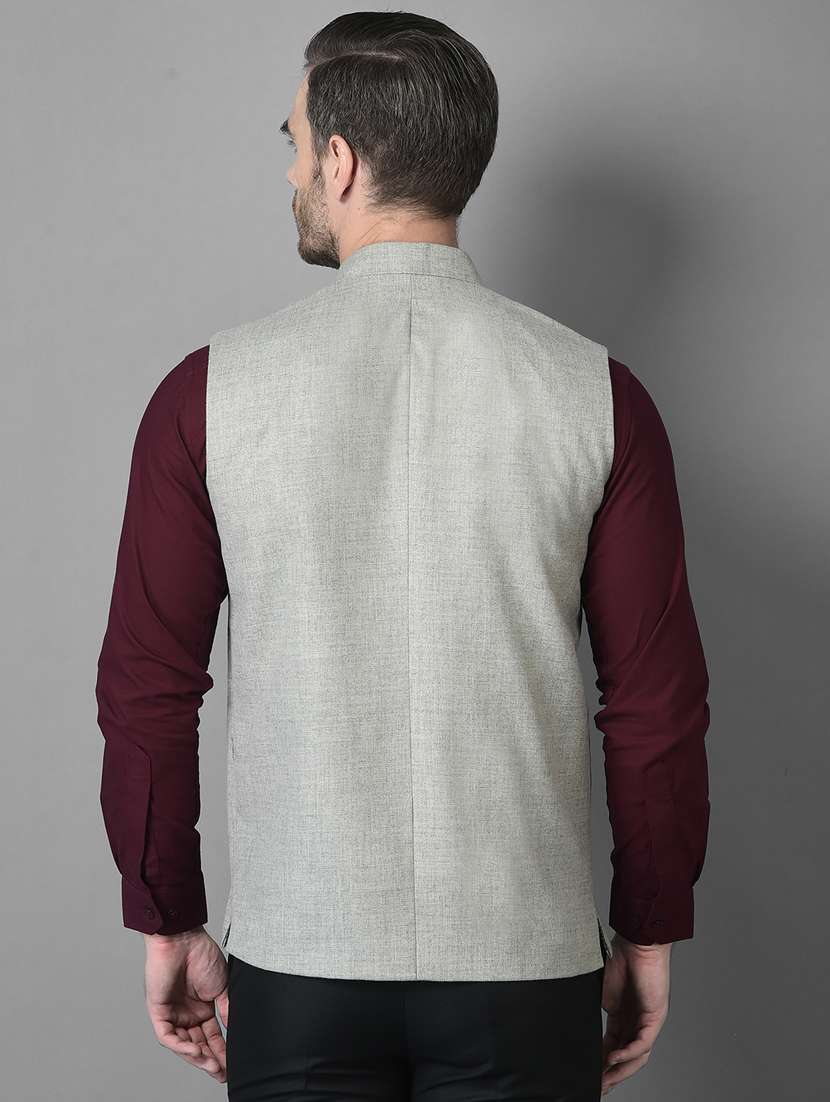 solid woolen classic nehru jacket - 18601508 -  Standard Image - 3