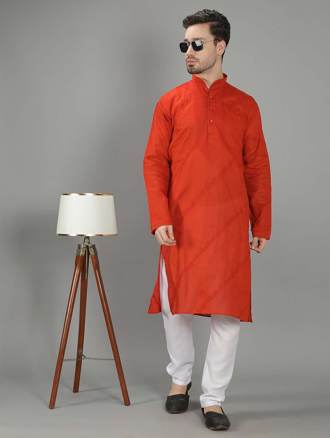 men embroidered long sleeve chikankari kurta - 18602026 -  Standard Image - 3