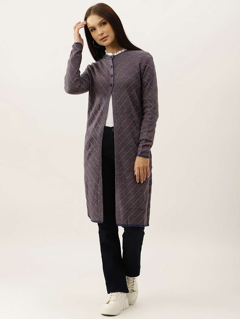 round neck solid wool cardigan
