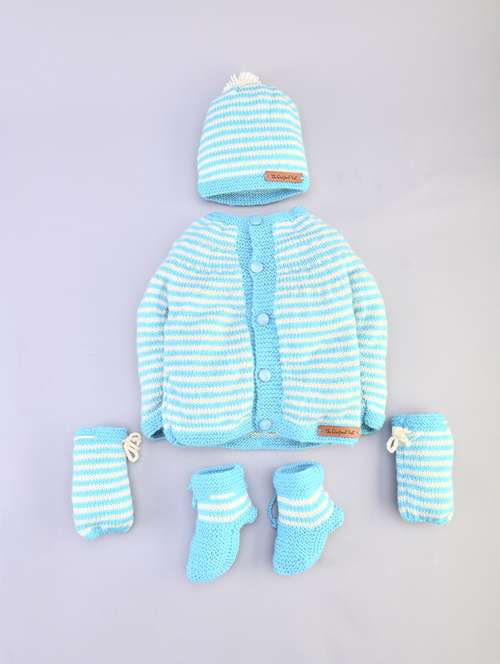 boys blue self design sweater - 18602278 - Standard Image - 0