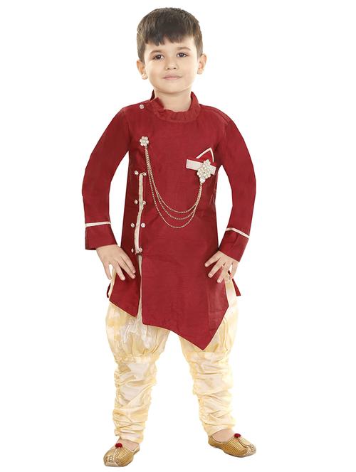 boys maroon solid kurta pajama set - 18606799 - Standard Image - 0