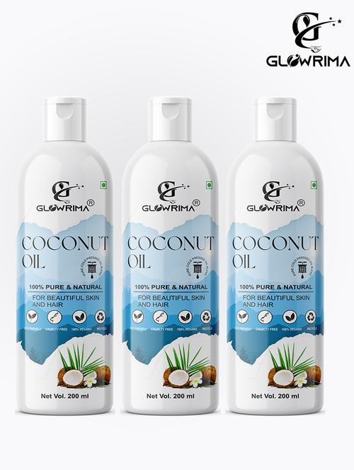glowrima 100% pure & natural coconut oil for frizz free beautiful hair & skin 200ml (pack of 3) - 18608035 -  Standard Image - 0