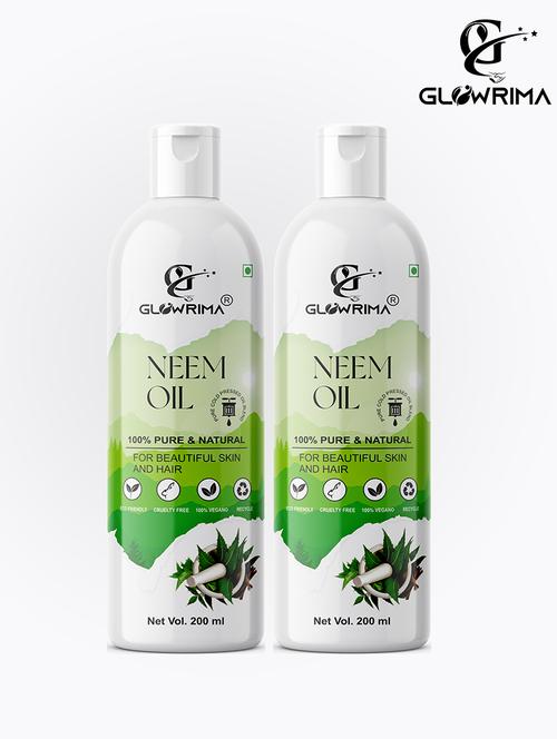 glowrima 100% pure & natural cold pressed & refined neem oil for flawlessly radiant skin & promotes shiny hair 200ml (pack of 2) - 18608052 - Standard Image - 0