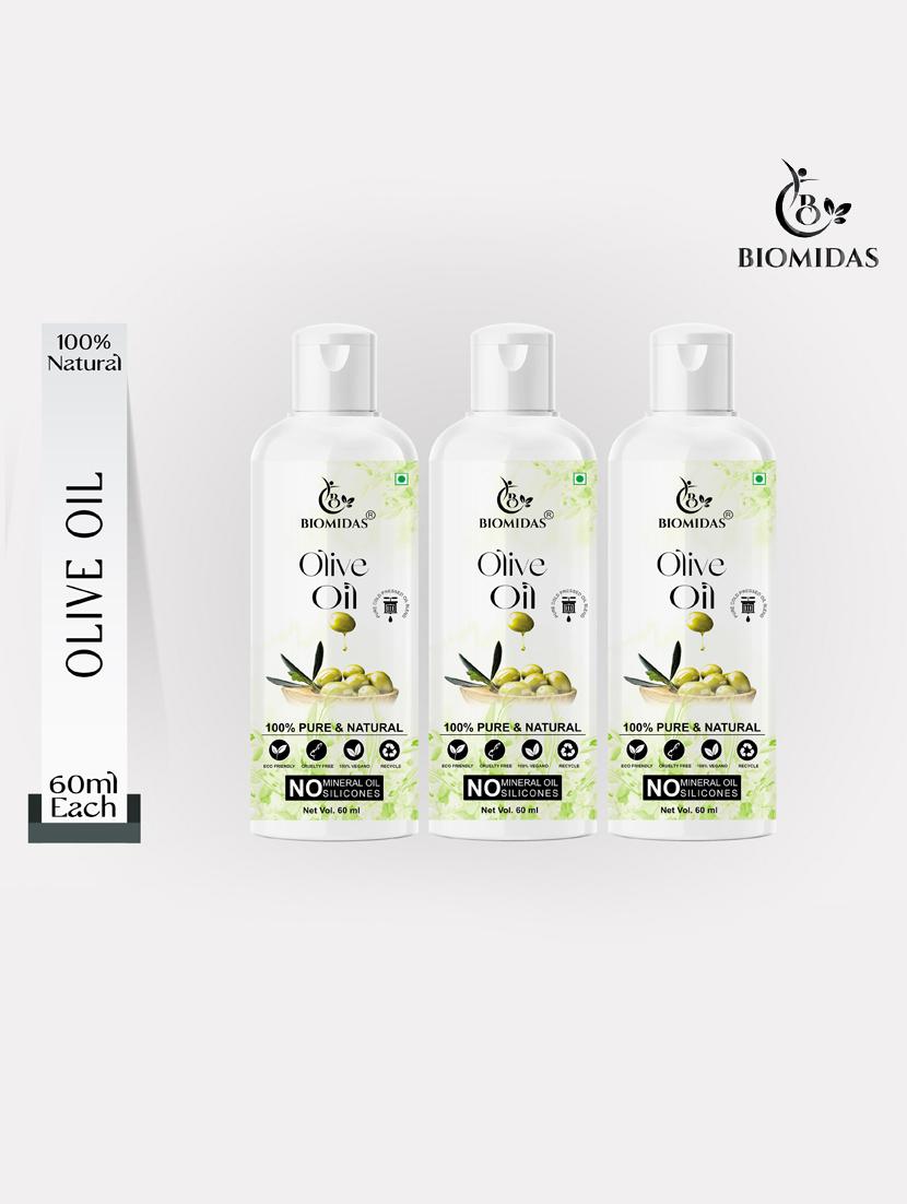 biomidas 100% pure & natural cold pressed olive oil for strengthens hair roots, reduces wrinkles & fine lines 60ml (pack of 3) - 18608093 -  Zoom Image - 0