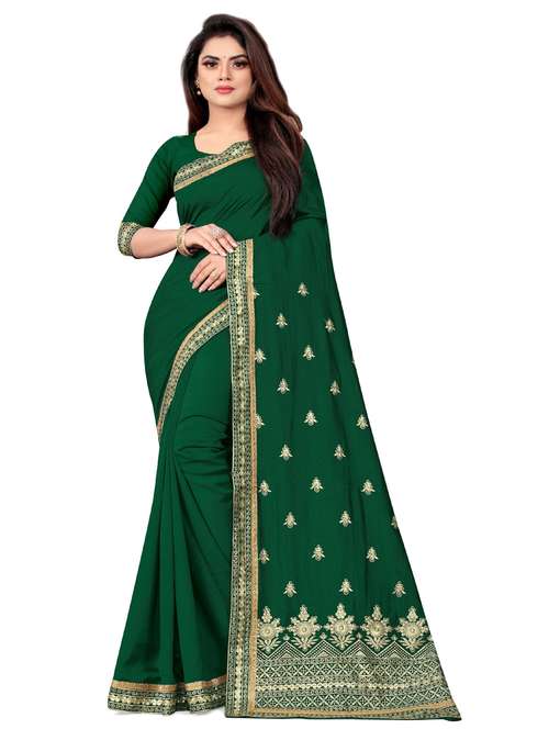 green embroidered saree with blouse piece - 18613776 - Standard Image - 0