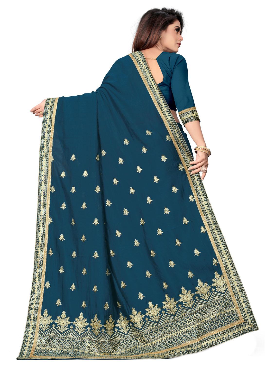 embroidered saree with blouse piece - 18613779 - Standard Image - 3
