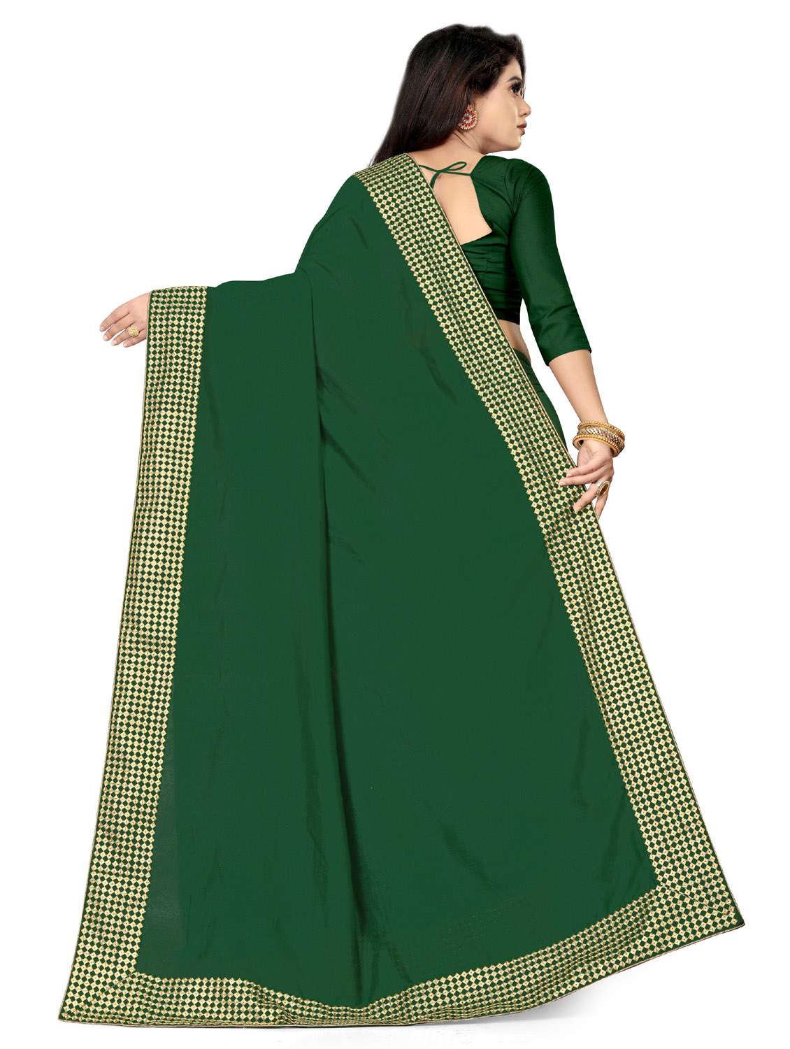 solid with bordered saree with blouse piece - 18613790 - Standard Image - 3
