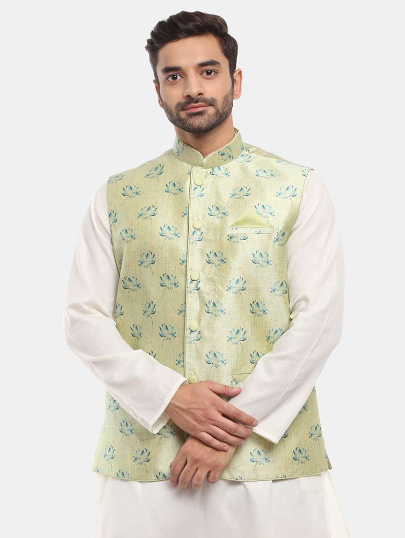 green floral nehru jacket