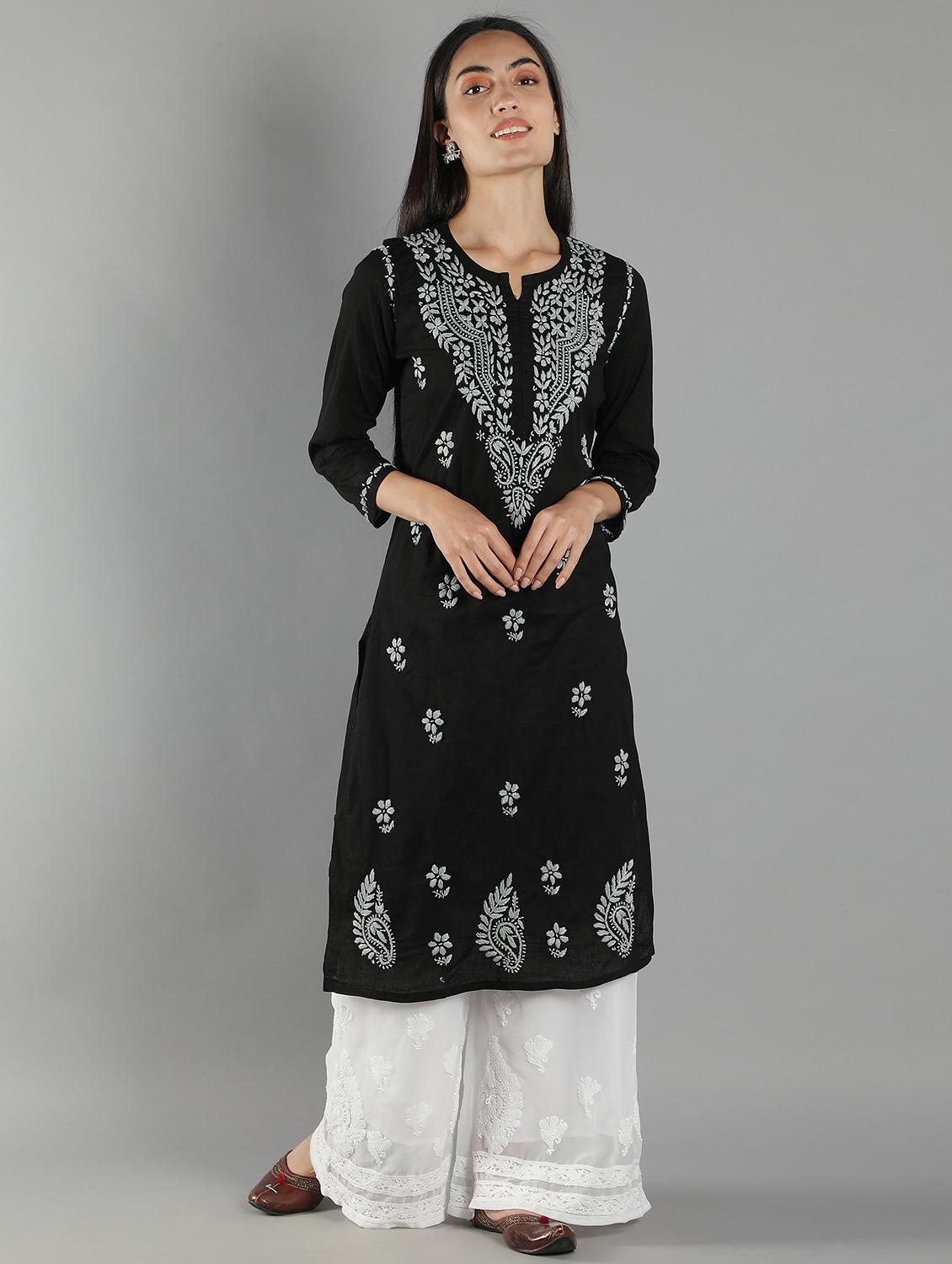 chikankari embroidered straight kurta - 18616432 -  Zoom Image - 0