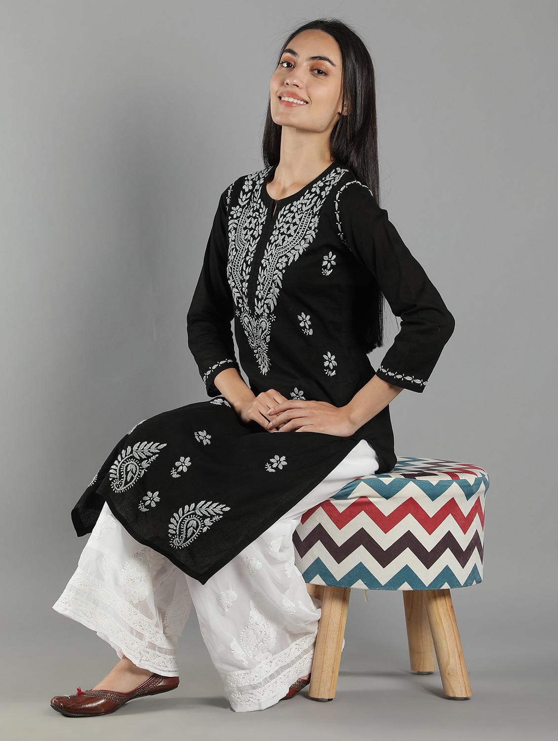 chikankari embroidered straight kurta - 18616432 - Standard Image - 3