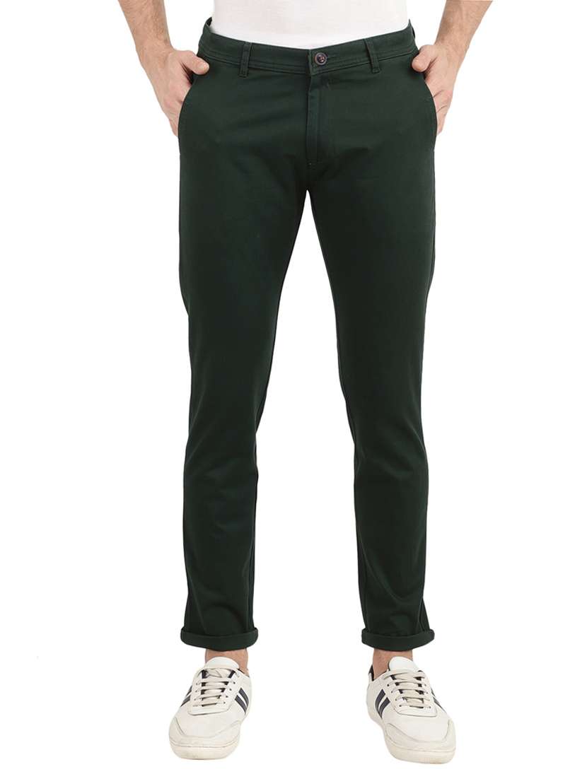 green  solid chinos casual trouser