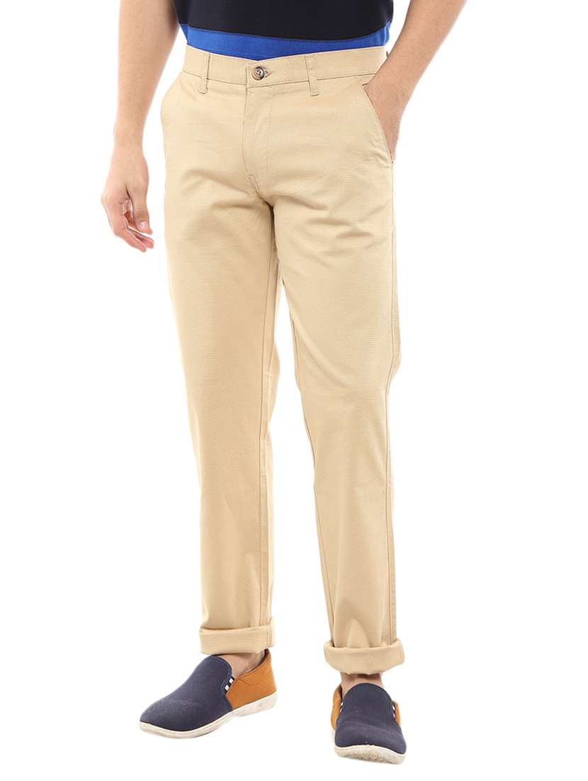 beige solid chinos casual trouser