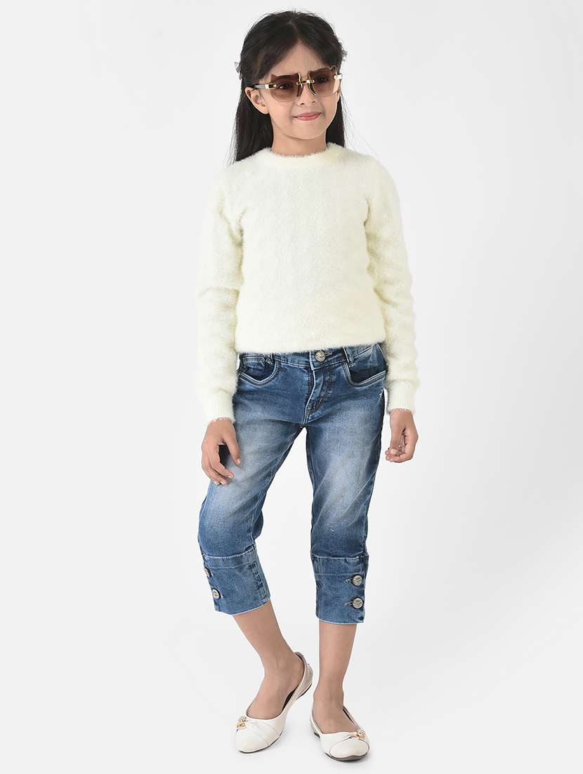 girls solid blue denim three fourth - 18620938 -  Standard Image - 3