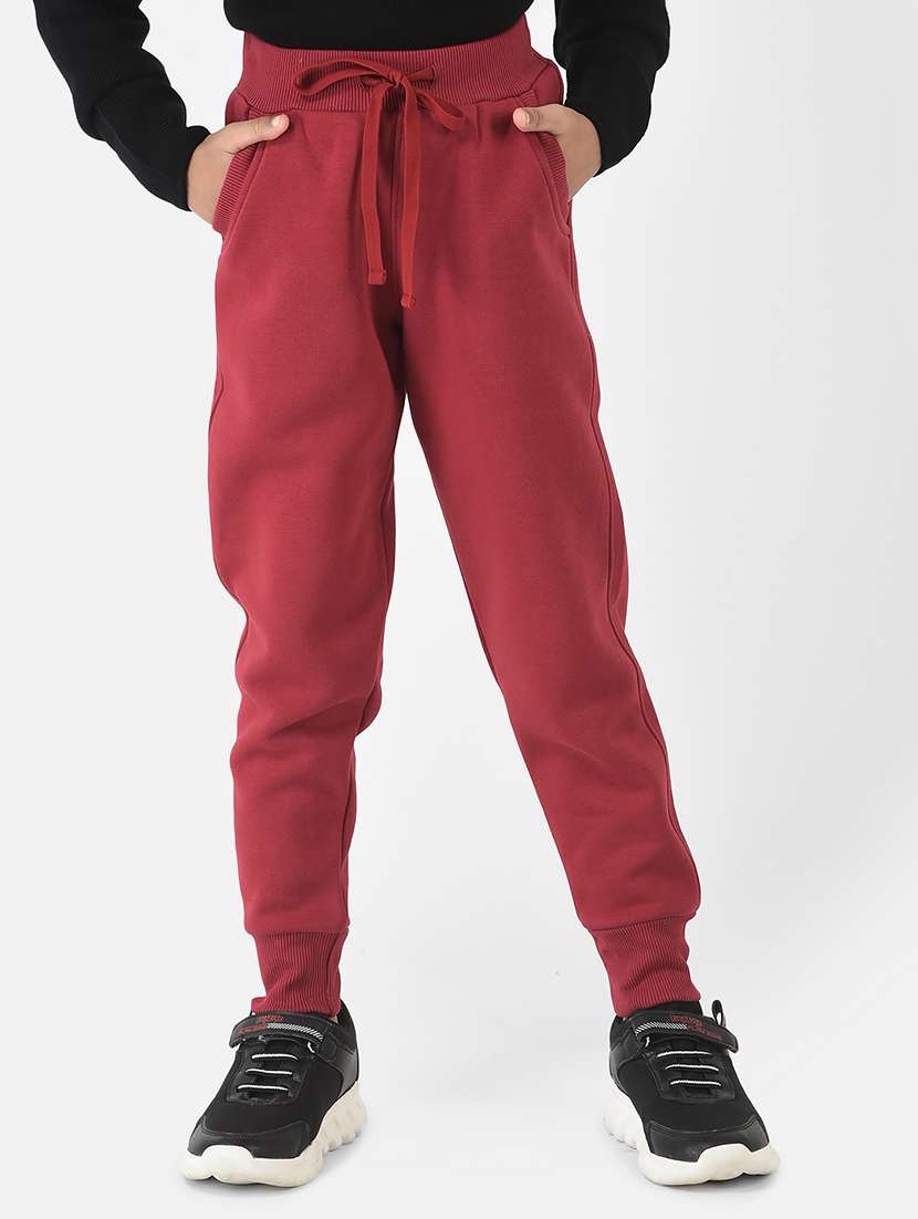 red cotton blend jogger trouser