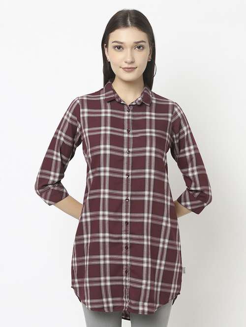 checkered regular longline shirt - 18622013 - Standard Image - 0