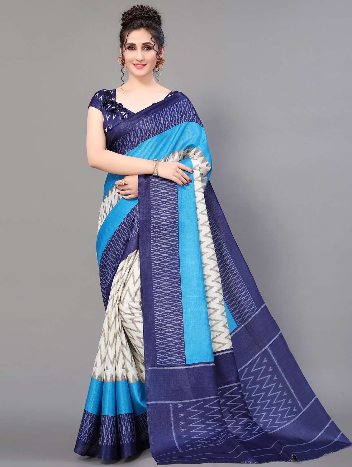 ikat mysore silk saree with blouse - 18627140 - Zoom Image - 0