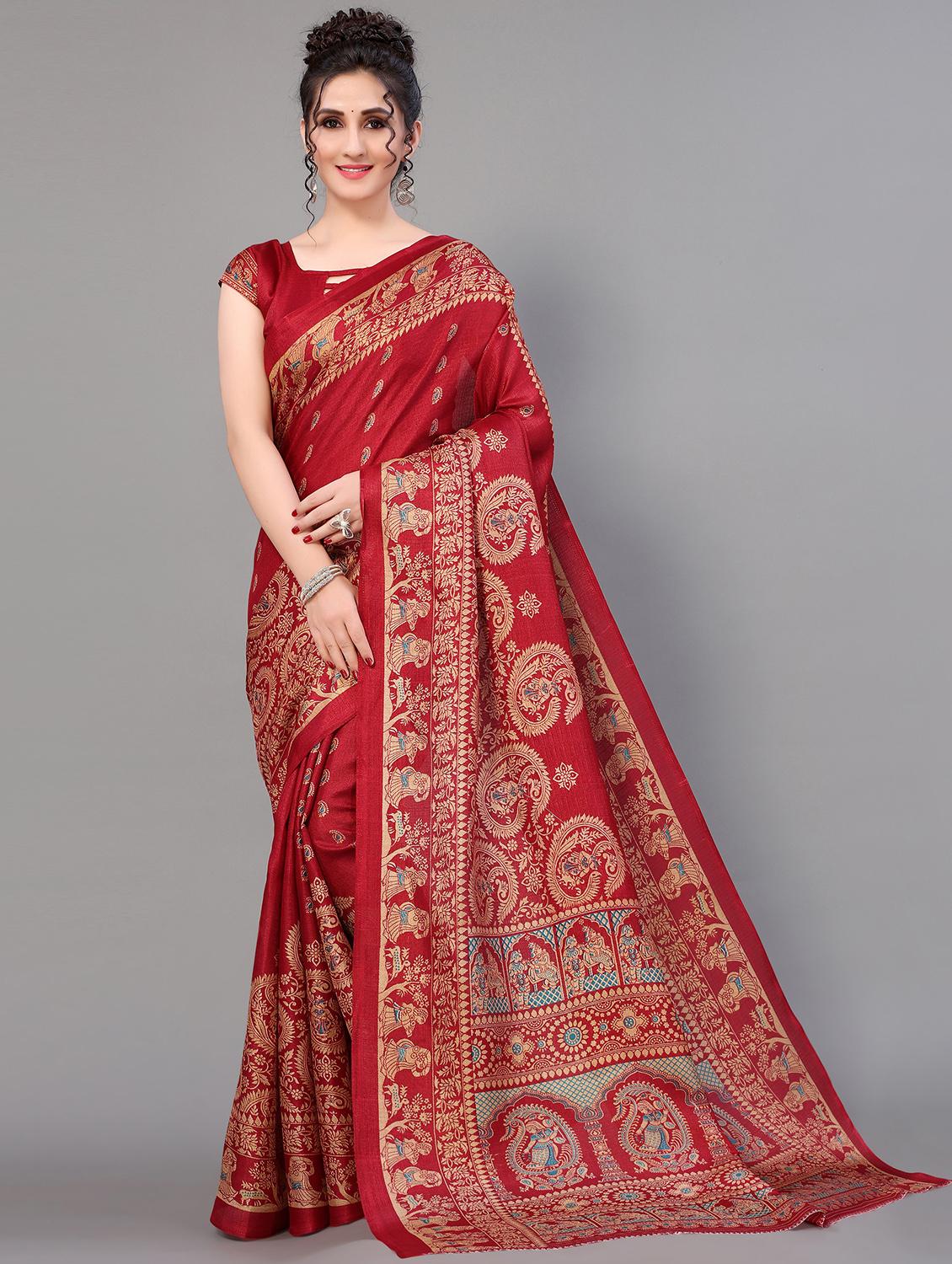 red silk blend mysore saree with blouse - 18627144 - Zoom Image - 0