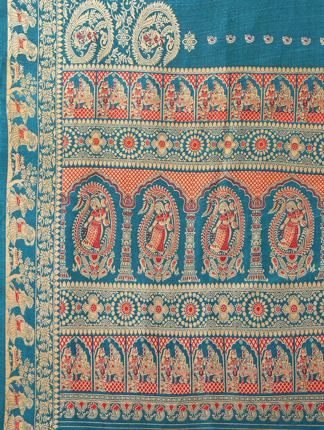 turquoise silk blend mysore saree with blouse - 18627145 - Standard Image - 3