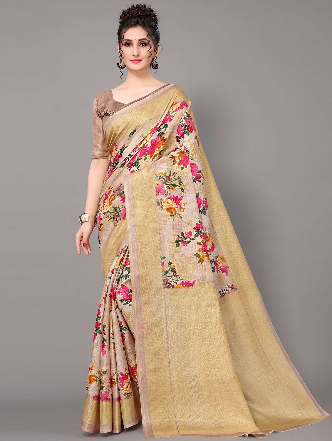 floral mysore silk saree with blouse - 18627146 - Zoom Image - 0