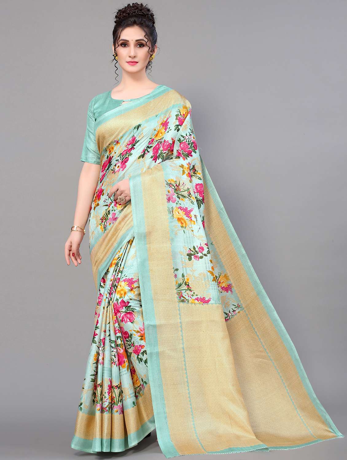 floral mysore silk saree with blouse - 18627147 - Zoom Image - 0