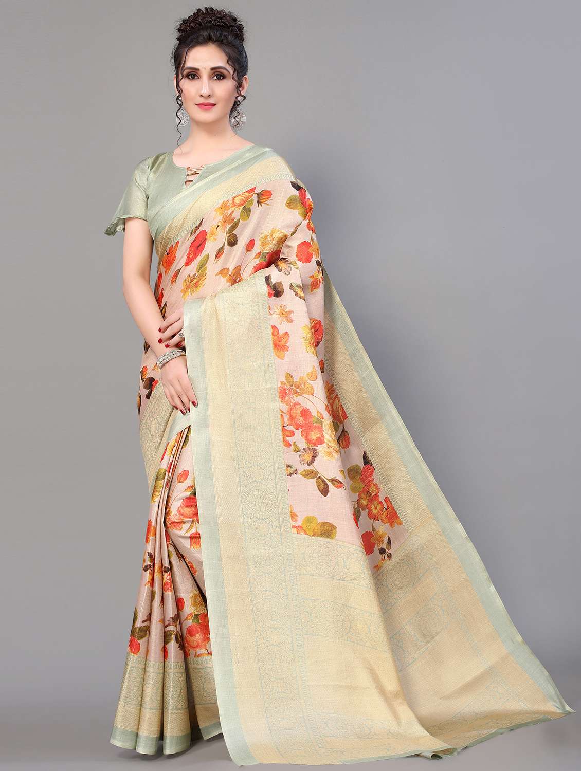 floral mysore silk saree with blouse - 18627156 -  Zoom Image - 0