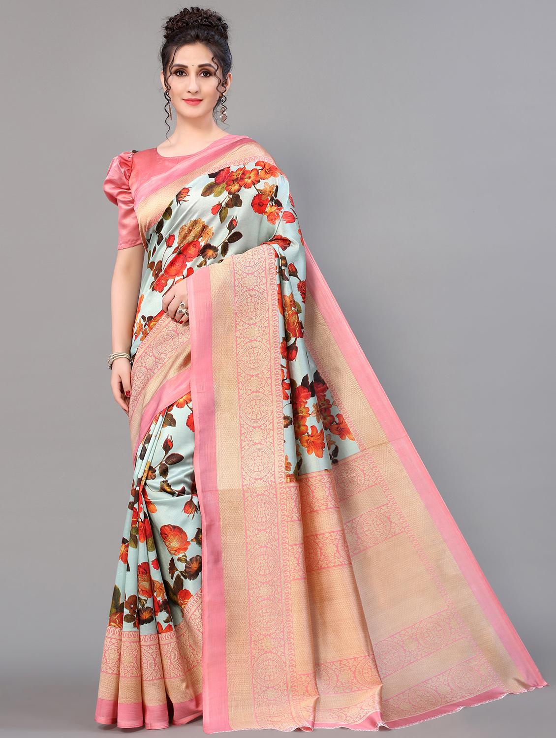 floral mysore silk saree with blouse - 18627158 - Zoom Image - 0