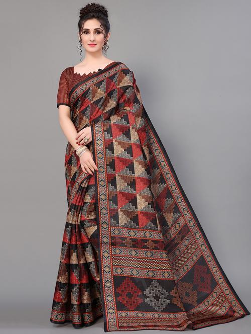geometric print mysore silk saree with blouse - 18627166 - Standard Image - 0