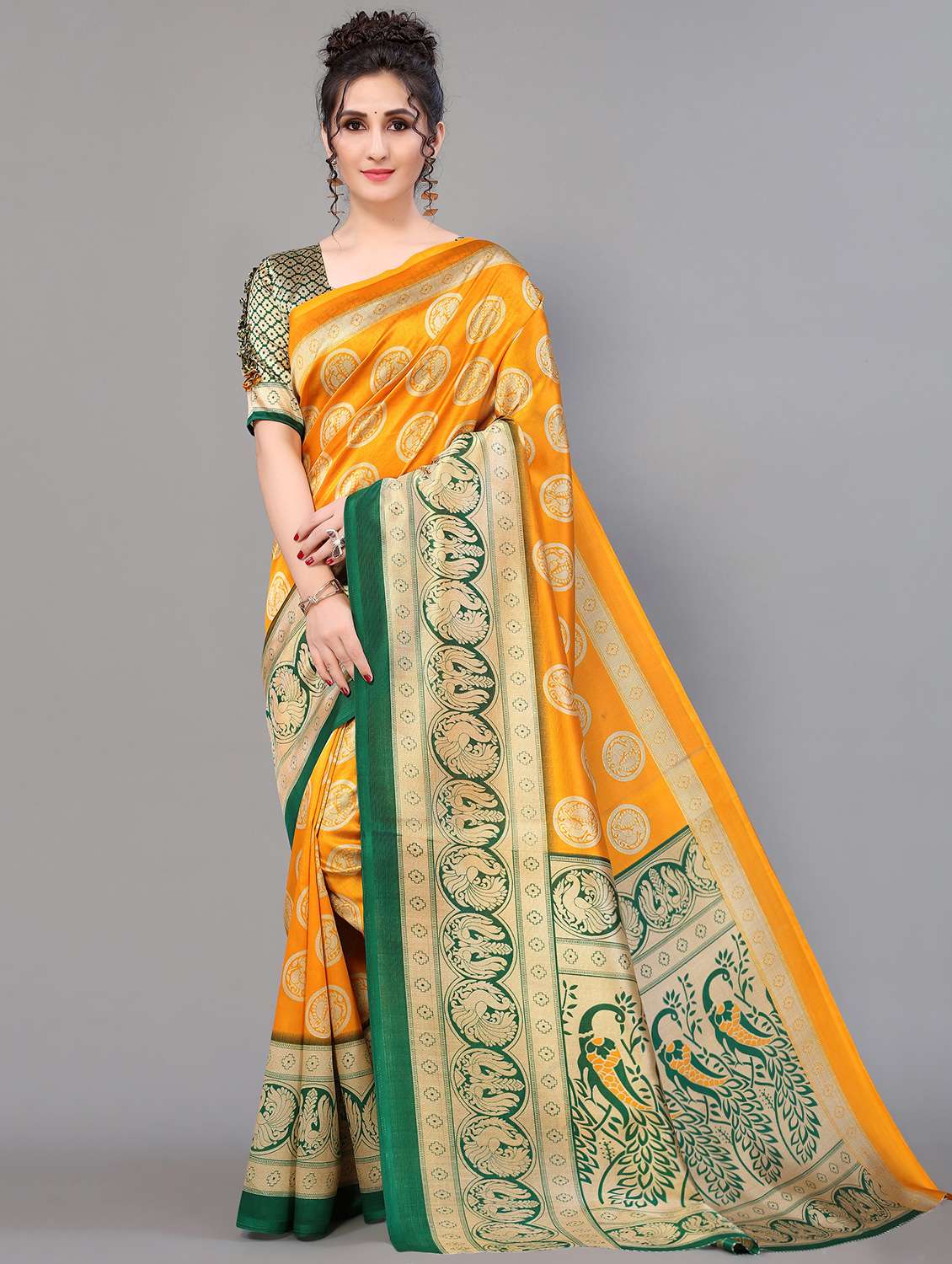 self design mysore silk saree with blouse - 18627203 - Zoom Image - 0