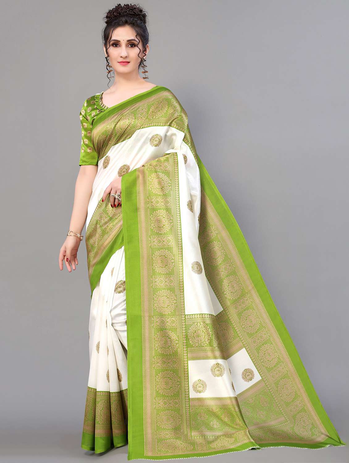 self design mysore silk saree with blouse - 18627204 - Zoom Image - 0