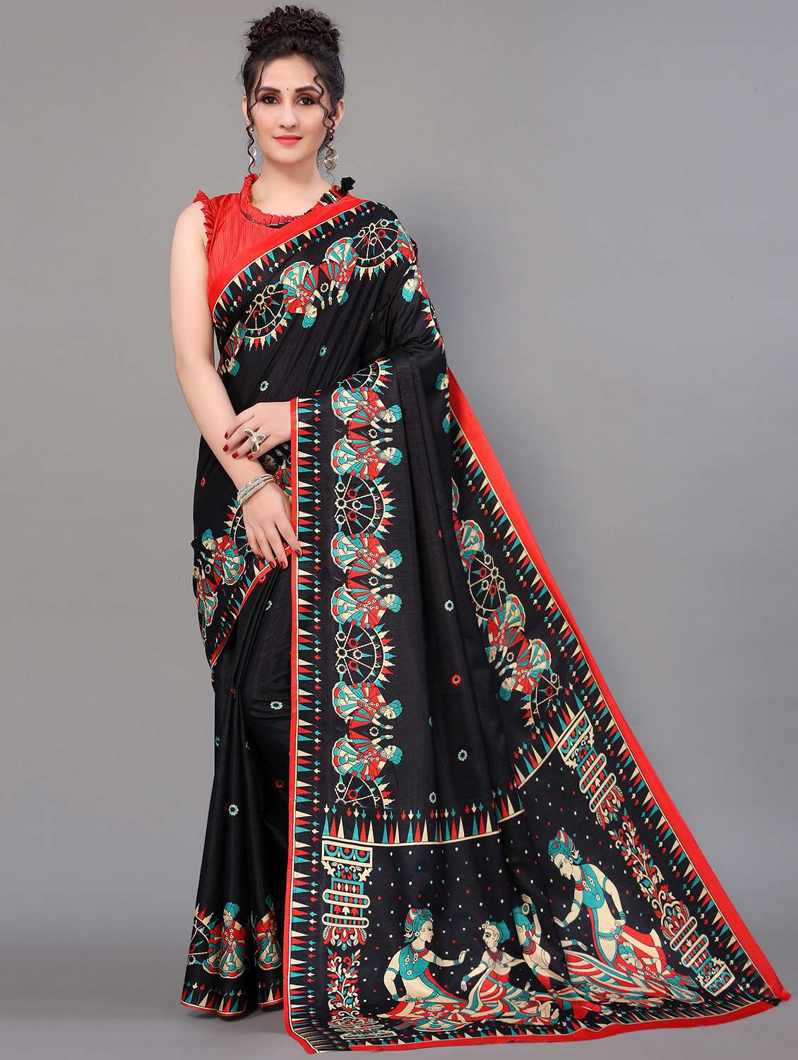 conversational print mysore silk saree with blouse - 18627221 -  Zoom Image - 0